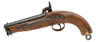 Lot 154 - Fine Victorian percussion Customs-type belt pistol retaining most original finish, Crowned VR 1855 dated Tower lock, 15cm barrel with Ordanence marks and steel swivel ramrod, walnut stock with b...