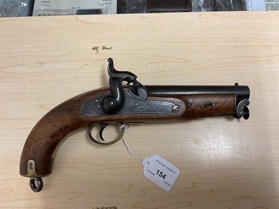 Lot 154 - Fine Victorian percussion Customs-type belt pistol retaining most original finish, Crowned VR 1855 dated Tower lock, 15cm barrel with Ordanence marks and steel swivel ramrod, walnut stock with b...