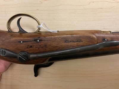 Lot 154 - Fine Victorian percussion Customs-type belt pistol retaining most original finish, Crowned VR 1855 dated Tower lock, 15cm barrel with Ordanence marks and steel swivel ramrod, walnut stock with b...