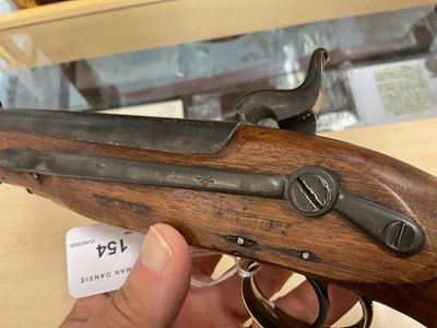 Lot 154 - Fine Victorian percussion Customs-type belt pistol retaining most original finish, Crowned VR 1855 dated Tower lock, 15cm barrel with Ordanence marks and steel swivel ramrod, walnut stock with b...