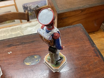 Lot 135 - Pair good quality Naples Porcelain military figures depicting a French Napoleonic infantryman with metal musket and a similar Pioneer , approx 30cm high