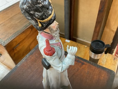 Lot 135 - Pair good quality Naples Porcelain military figures depicting a French Napoleonic infantryman with metal musket and a similar Pioneer , approx 30cm high