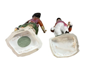 Lot 136 - Two good quality Dresden porcelain figures of British Napoleonic period Officers , entitled ' Coldstream Guards Officer Field Order 1815' 28cm and ' Seaforth Highlander To commemorate the centena...
