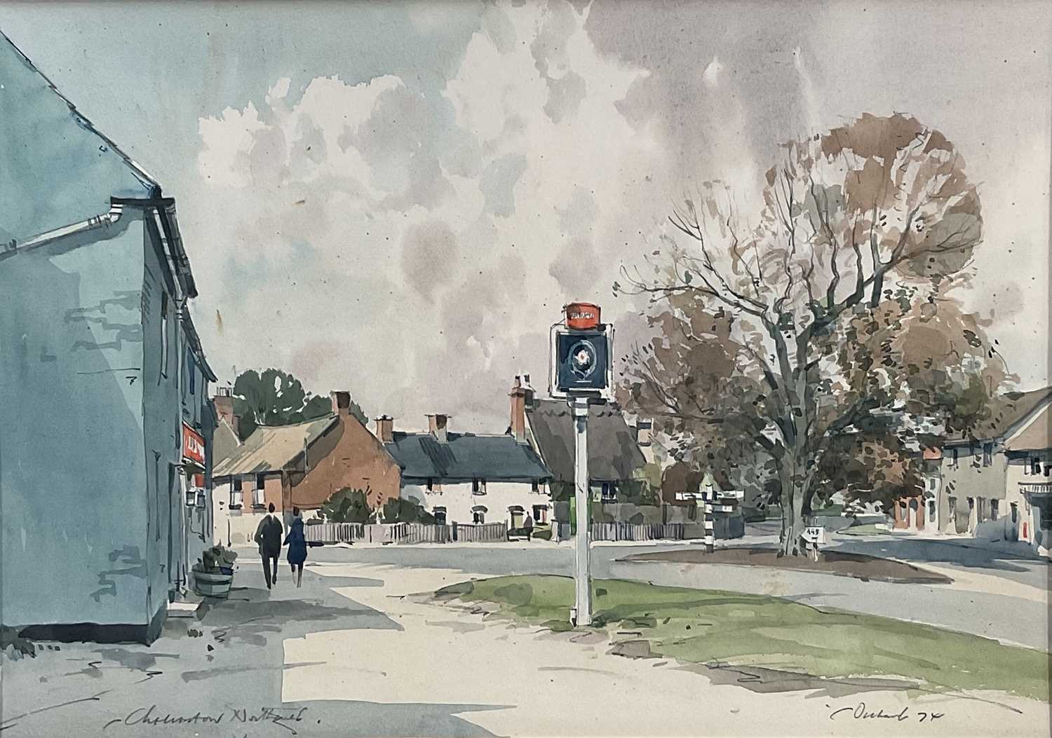 Lot 19 - Stanley Orchart (1920-2005) watercolour - Chelveston Village, signed and dated '74, 35cm x 50cm, in glazed gilt frame