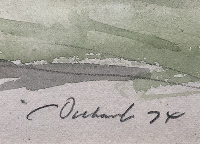 Lot 19 - Stanley Orchart (1920-2005) watercolour - Chelveston Village, signed and dated '74, 35cm x 50cm, in glazed gilt frame