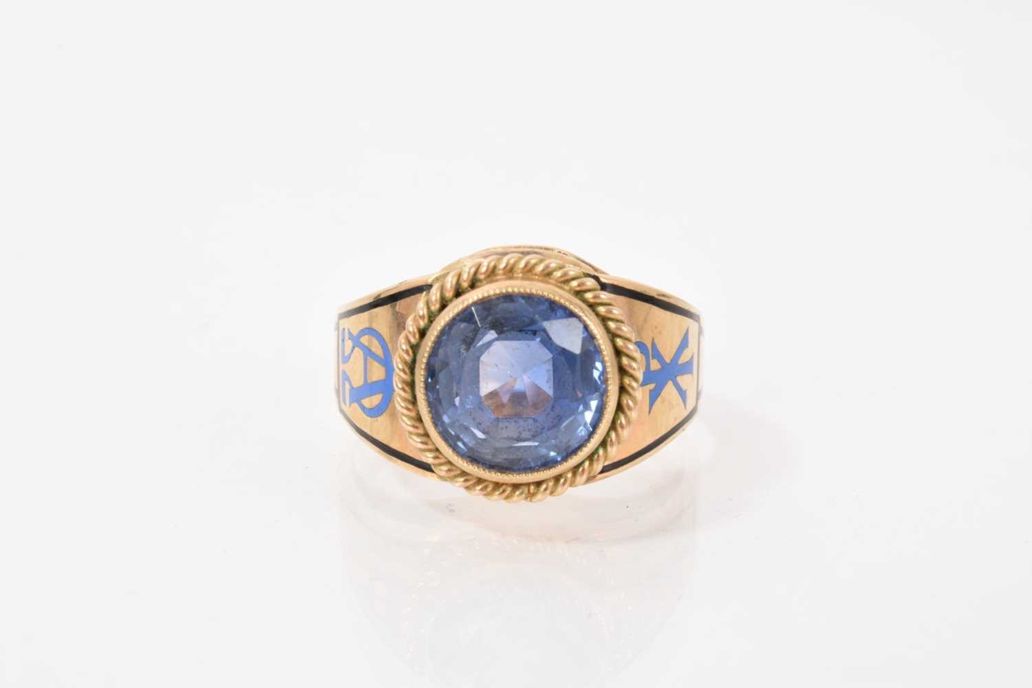 Lot 663 - Gold, enamel and gem set 'bishop' ring