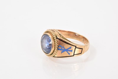 Lot 663 - Gold, enamel and gem set 'bishop' ring
