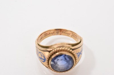 Lot 663 - Gold, enamel and gem set 'bishop' ring