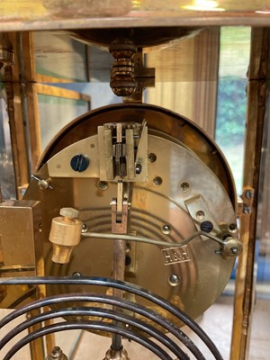 Lot 633 - Good quality Early 20th century French champlevé enamel inlaid gilt brass four glass mantel clock with French movement and mercury adjustable pendulum, 35.5cm