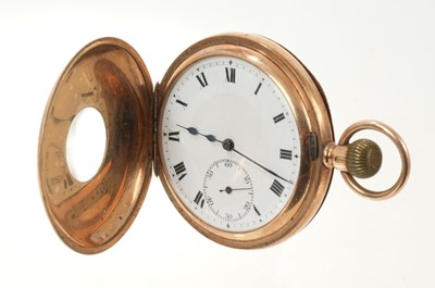 Lot 714 - 1920s 9ct gold half hunter pocket watch with Swiss button-wind movement by Syren, in 9ct gold case, Chester 1922.