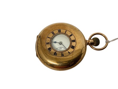 Lot 714 - 1920s 9ct gold half hunter pocket watch with Swiss button-wind movement by Syren, in 9ct gold case, Chester 1922.