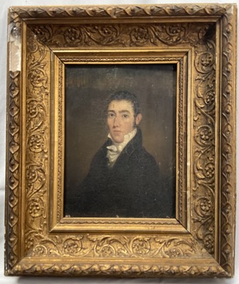Lot 1256 - English School, early 19th century, oil on panel - Portrait of a Gentleman, 21.5cm x 17cm, in gilt frame