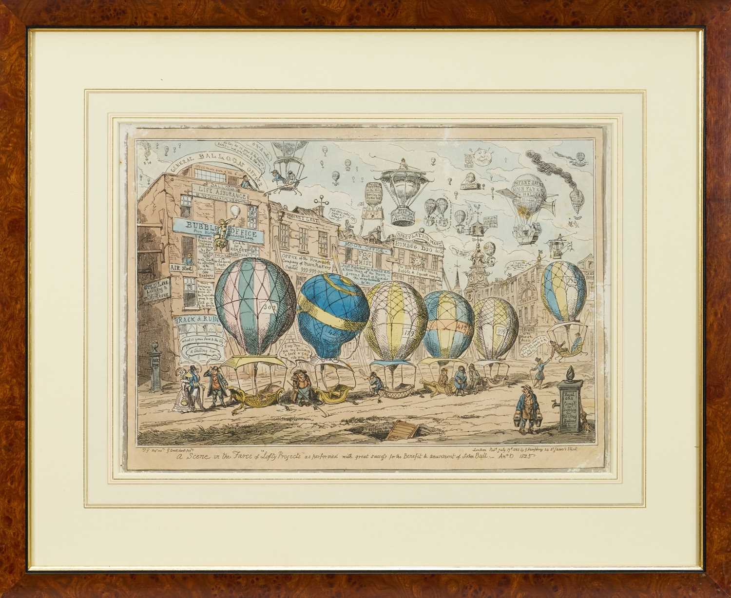 Lot 993 - George Cruikshank (1789-1856) hand coloured etching - 'A Scene in the Farce of "Lofty Projects"...', published July 17th 1825 by G. Humphrey, BM 14787, 26cm x 37cm, in glazed frame