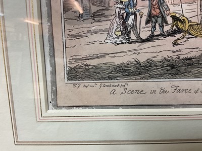 Lot 993 - George Cruikshank (1789-1856) hand coloured etching - 'A Scene in the Farce of "Lofty Projects"...', published July 17th 1825 by G. Humphrey, BM 14787, 26cm x 37cm, in glazed frame