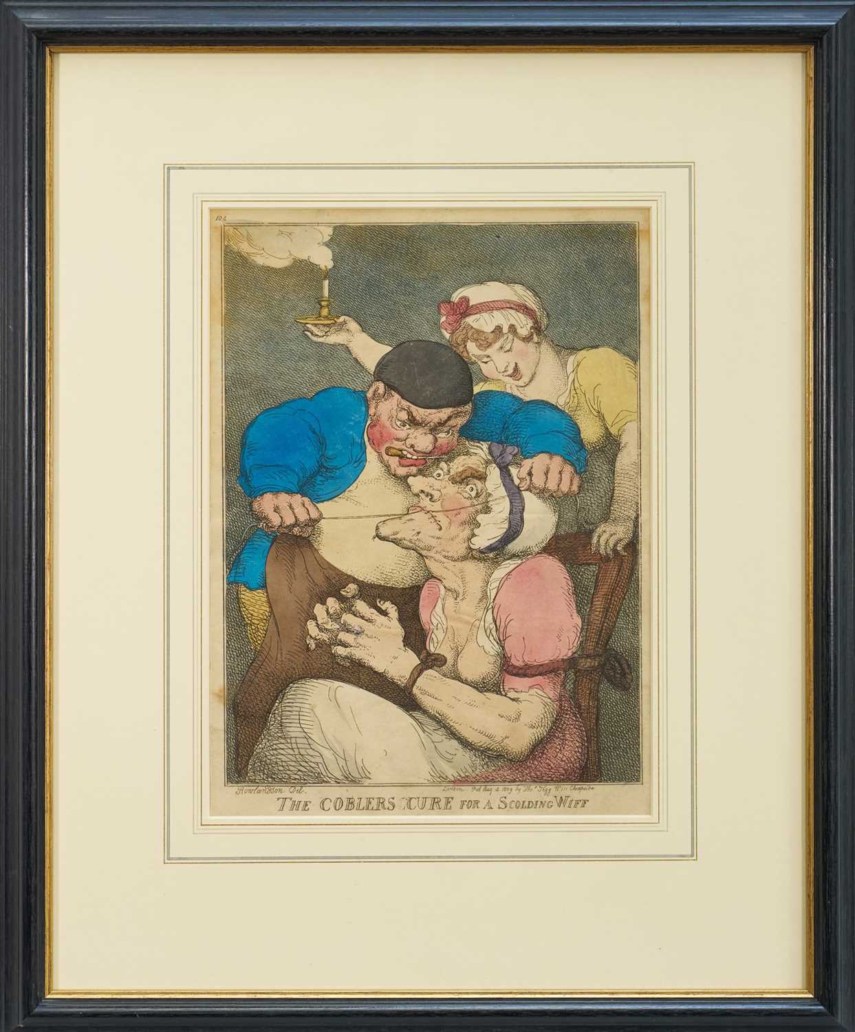 Lot 1001 - Thomas Rowlandson (1756-1827) hand coloured etching - 'The Cobblers Cure for a Scolding Wife', published Aug. 4th 1809 by Thos. Tegg, BM 12148, 33cm x 24.5cm, in glazed frame