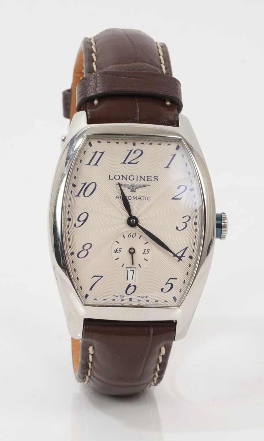 Lot 696 - Longines Evidenza Automatic wristwatch on brown alligator leather strap