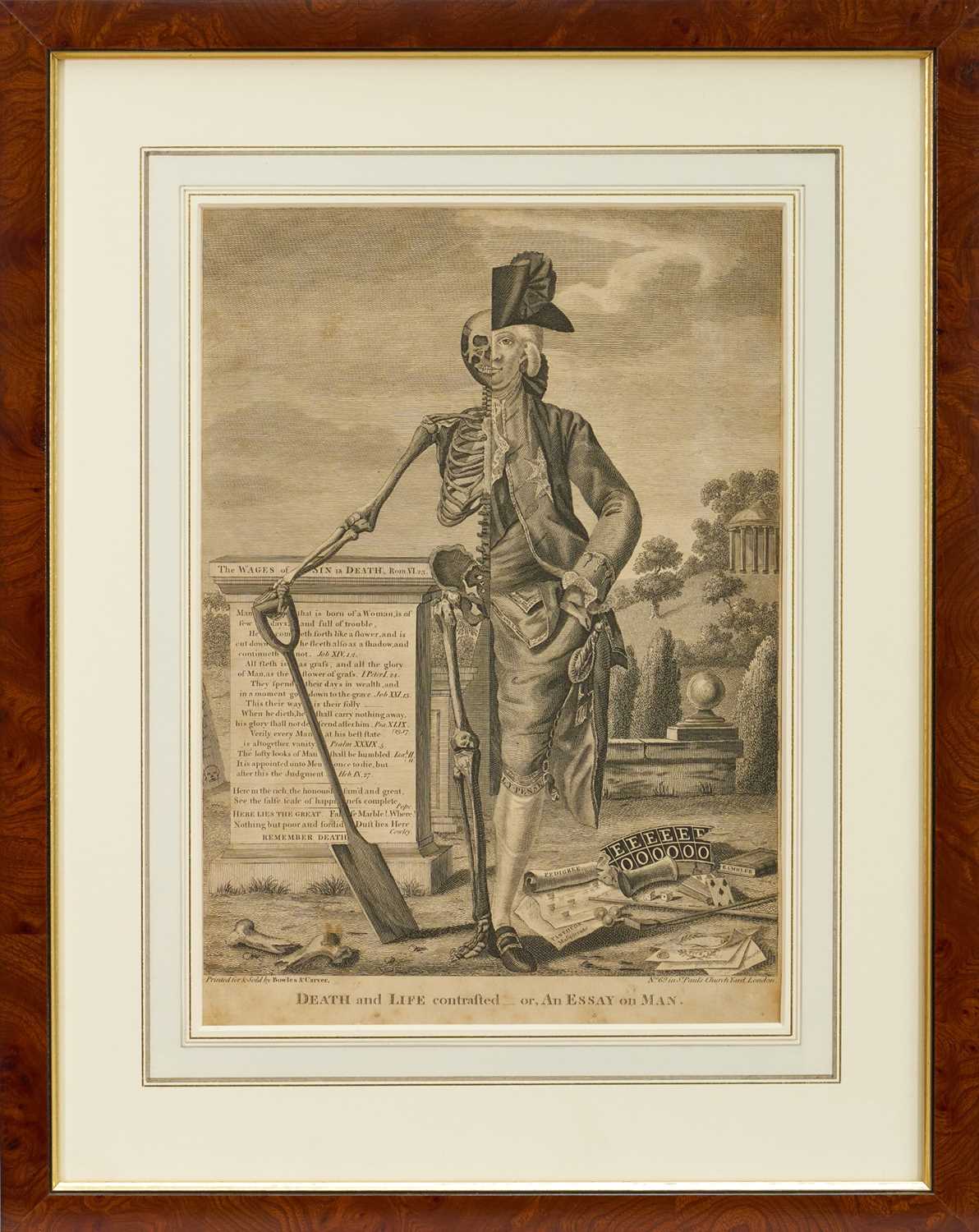 Lot 1012 - Robert Dighton (1752-1814) etching - 'Death and Life Contrasted', 1784, BM 3792, 35cm x 24.4cm, M. Darly etching - 'Macaronies Drawn After The Life', published 1772, 18cm x 24cm and M. Darly 'Th...