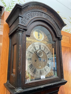 Lot 724 - George III 8 day longcase clock by Robert Rouch, Bristol with gilt and silvered arched dial in fine green chinoiserie lacquered case, pendulum, two weights and key present. 230cm high