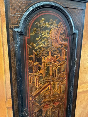 Lot 724 - George III 8 day longcase clock by Robert Rouch, Bristol with gilt and silvered arched dial in fine green chinoiserie lacquered case, pendulum, two weights and key present. 230cm high