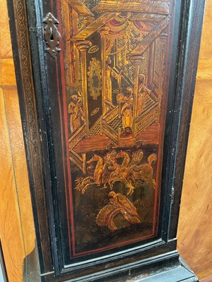 Lot 724 - George III 8 day longcase clock by Robert Rouch, Bristol with gilt and silvered arched dial in fine green chinoiserie lacquered case, pendulum, two weights and key present. 230cm high