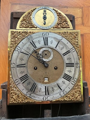 Lot 724 - George III 8 day longcase clock by Robert Rouch, Bristol with gilt and silvered arched dial in fine green chinoiserie lacquered case, pendulum, two weights and key present. 230cm high