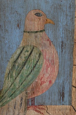 Lot 763 - Late 19th century naive painting on panel of a pigeon, signed and dated 'T Collins 1894', 40 x 22.5cm