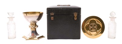 Lot 400 - 1930s Communion set, comprising silver parcel gilt chalice with a pedestal stem