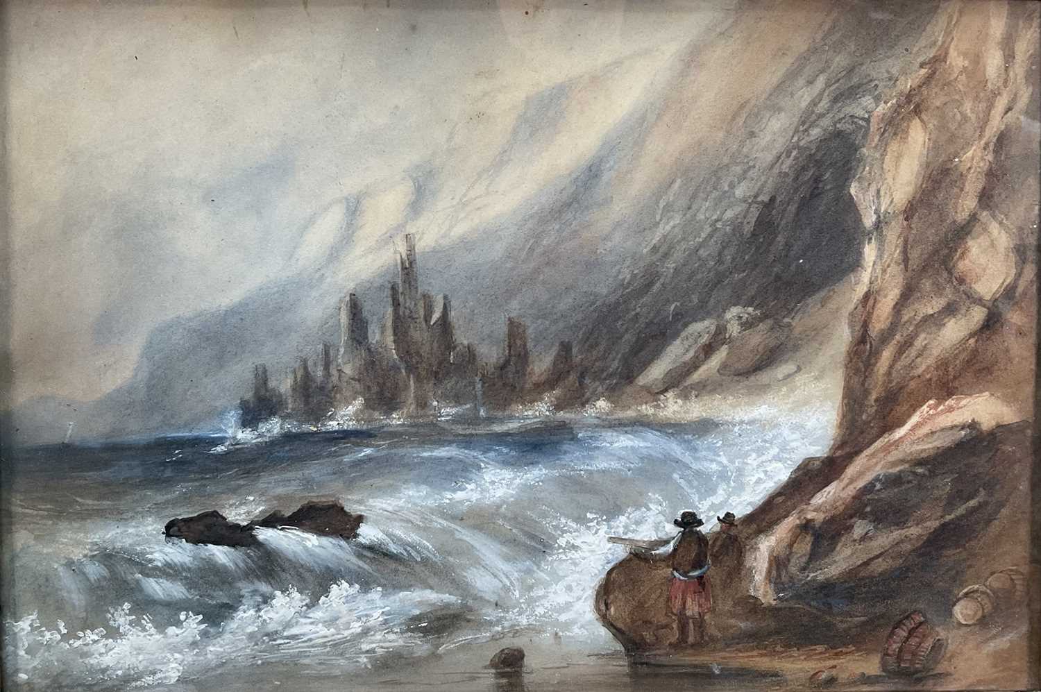 Lot 22 - Emma Russell, 19th century watercolour of Dirk Hatteraick's cave on the coast of Galloway, made famous by Sir Walter Scott, inscriptions verso, 'Given to Fanny Nichols by her beloved friend, Emm...