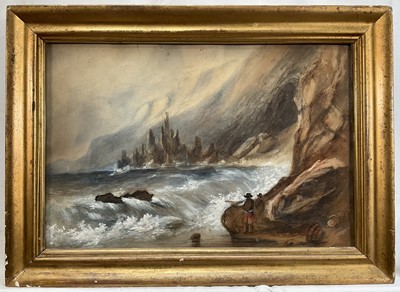 Lot 22 - Emma Russell, 19th century watercolour of Dirk Hatteraick's cave on the coast of Galloway, made famous by Sir Walter Scott, inscriptions verso, 'Given to Fanny Nichols by her beloved friend, Emm...