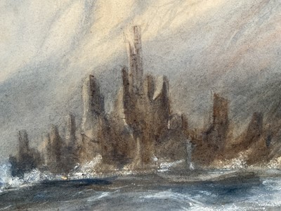 Lot 22 - Emma Russell, 19th century watercolour of Dirk Hatteraick's cave on the coast of Galloway, made famous by Sir Walter Scott, inscriptions verso, 'Given to Fanny Nichols by her beloved friend, Emm...