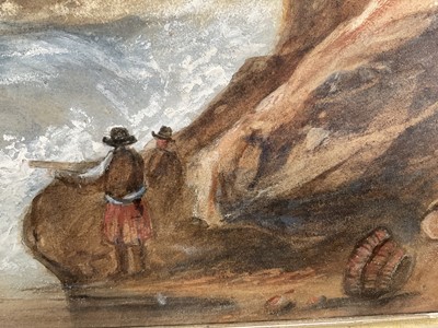 Lot 22 - Emma Russell, 19th century watercolour of Dirk Hatteraick's cave on the coast of Galloway, made famous by Sir Walter Scott, inscriptions verso, 'Given to Fanny Nichols by her beloved friend, Emm...