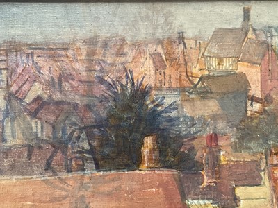Lot 915 - *Mary Millar Watt (1924-2023) oil on canvas - Lavenham Rooftops, signed, 51cm x 76cm, framed