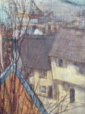 Lot 915 - *Mary Millar Watt (1924-2023) oil on canvas - Lavenham Rooftops, signed, 51cm x 76cm, framed