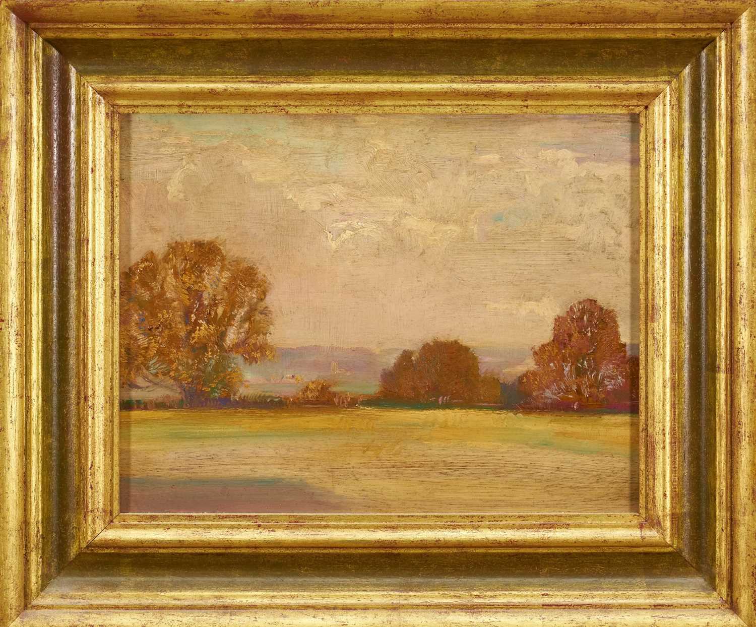 Lot 917 - *John Millar Watt (1895-1975) oil on board, Langham Church, 25cm x 32cm, in gilt frame