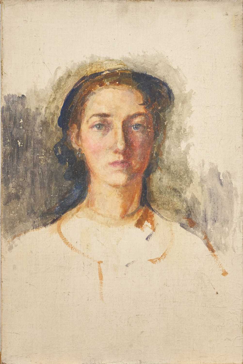 Lot 914 - *John Millar Watt (1895-1975) oil on canvas, laid down onto panel, portrait of Mary Millar Watt