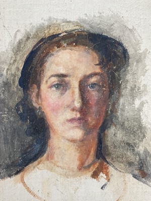 Lot 914 - *John Millar Watt (1895-1975) oil on canvas, laid down onto panel, portrait of Mary Millar Watt