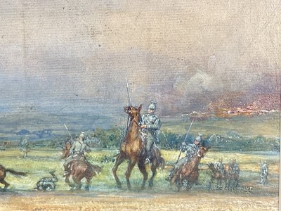 Lot 930 - *John Millar Watt (2895-1975) mixed media, World War I battle scene with armoured car. NB: The armoured car is believed to have been designed by Millar Watt's uncle Alec Watt, a naval architect i...