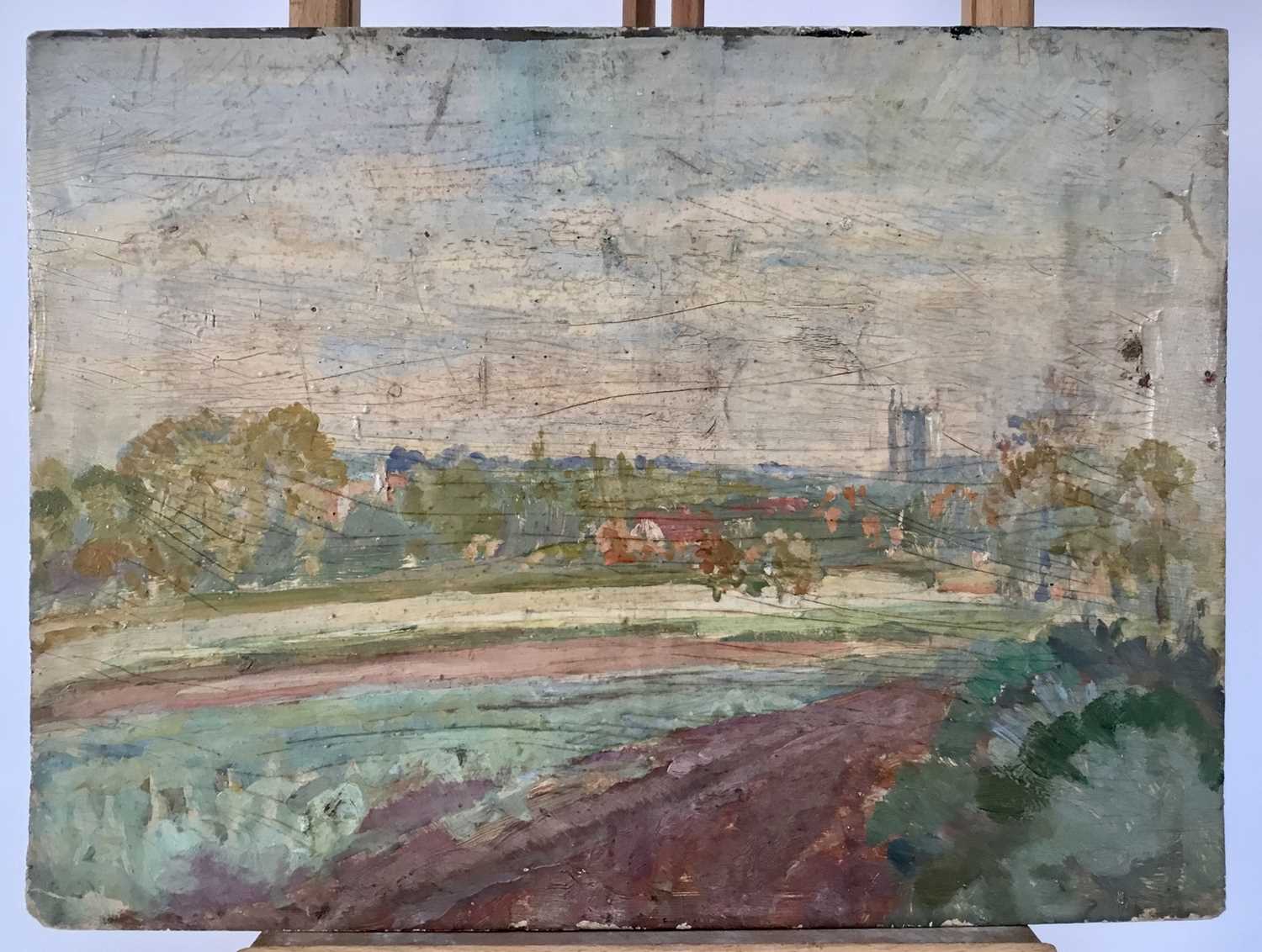 Lot 921 - *John Millar Watt (1895-1975) oil on panel - Dedham Landscape, 30.5cm x 40.5cm, unframed