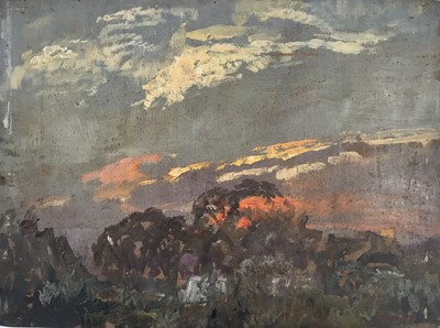 Lot 928 - *Amy Millar Watt (1900-1956) oil on panel - Fiery sky over Carbis Bay, St Ives, together with three further oil sketches by the same hand