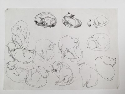 Lot 922 - *Mary Millar Watt (1924-2023) watercolour - cat sketches, and various further cat sketches by the same hand