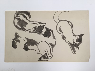 Lot 922 - *Mary Millar Watt (1924-2023) watercolour - cat sketches, and various further cat sketches by the same hand