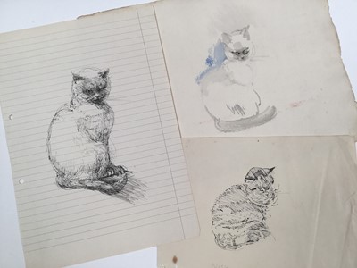 Lot 922 - *Mary Millar Watt (1924-2023) watercolour - cat sketches, and various further cat sketches by the same hand