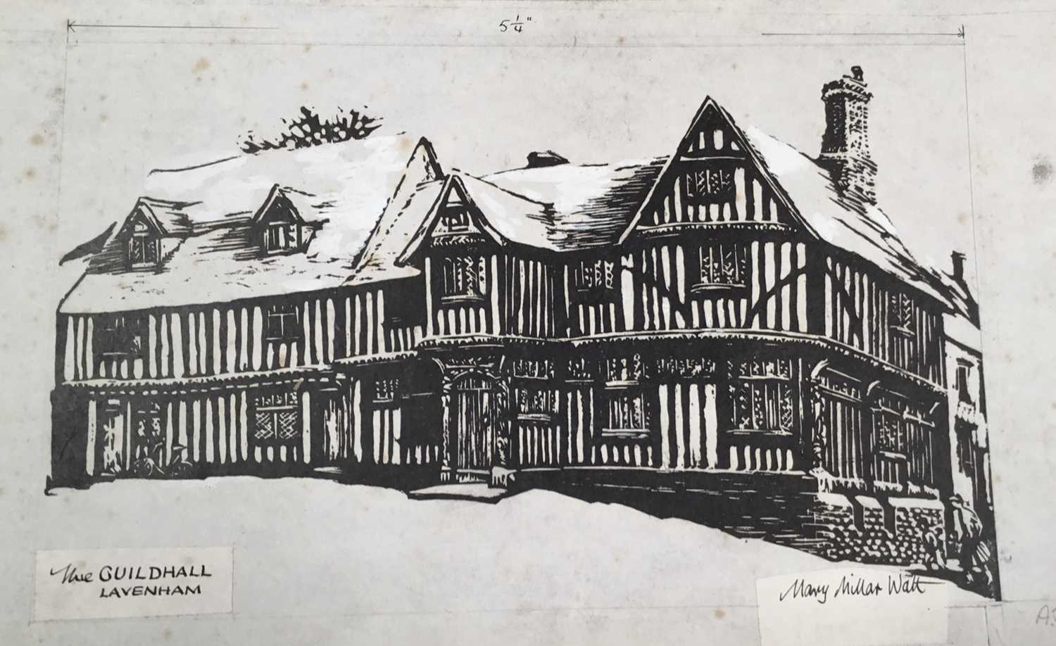 Lot 926 - *Mary Millar Watt (1924-2023) Lavenham Guildhall linocut print and original printing blocks, and others