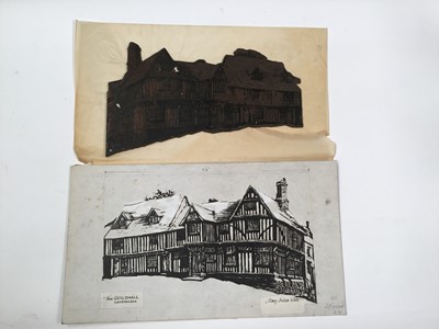 Lot 926 - *Mary Millar Watt (1924-2023) Lavenham Guildhall linocut print and original printing blocks, and others