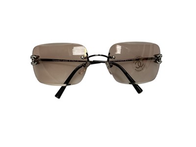 Lot 2059 - Chanel rhinestone rimless sunglasses 4017 C 125/H 62 17 120 with box.