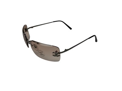 Lot 2059 - Chanel rhinestone rimless sunglasses 4017 C 125/H 62 17 120 with box.