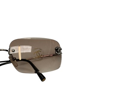 Lot 2059 - Chanel rhinestone rimless sunglasses 4017 C 125/H 62 17 120 with box.