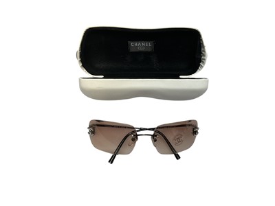 Lot 2059 - Chanel rhinestone rimless sunglasses 4017 C 125/H 62 17 120 with box.