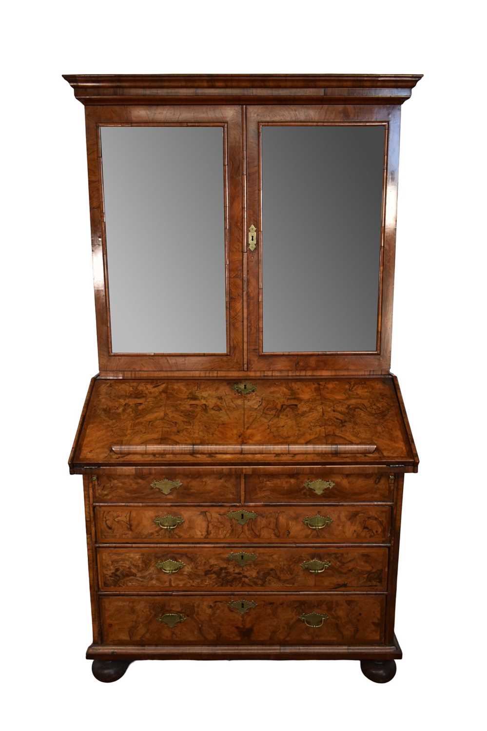 Lot 1331 - William & Mary period, and later, walnut bureau bookcase