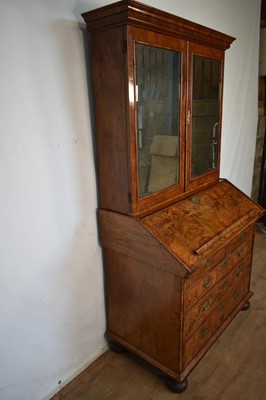 Lot 1331 - William & Mary period, and later, walnut bureau bookcase
